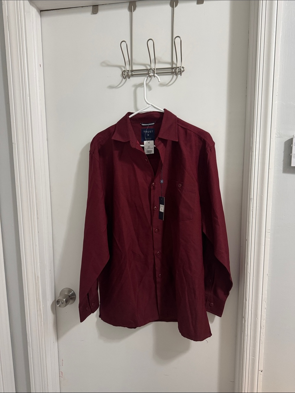 Trust Red Long-Sleeve Button-Down Shirt